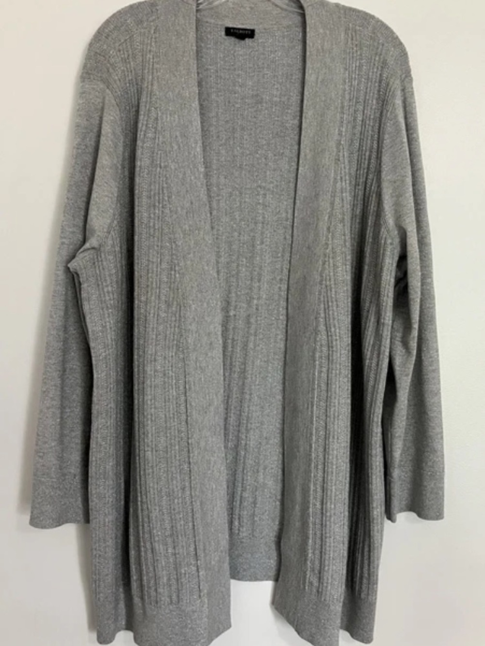 Talbots Light Gray Open-Front Ribbed Knit Cardigan